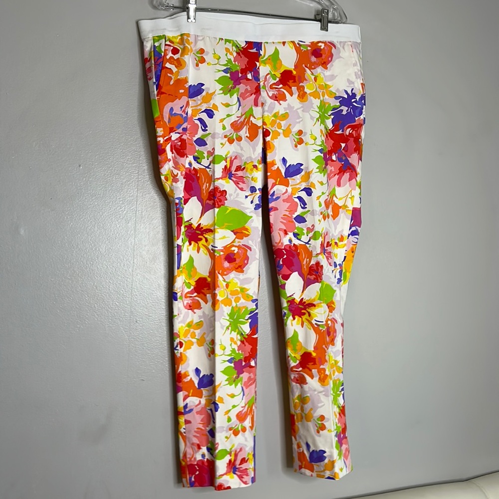 Ralph Lauren plus size brightly colored floral up-cycled elastic waist pants